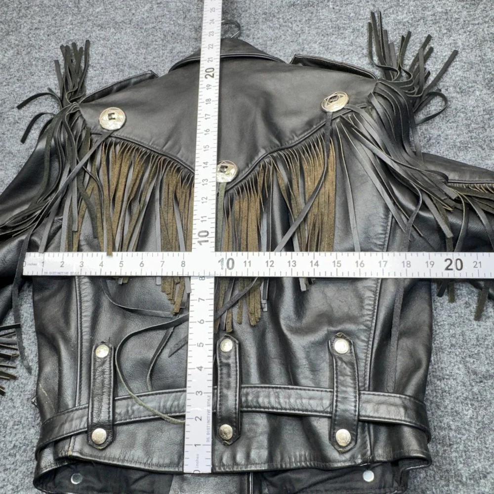 Vintage Schott NYC Duro Jac Jacket Womens 14 Black Leather Fringe Concho Biker